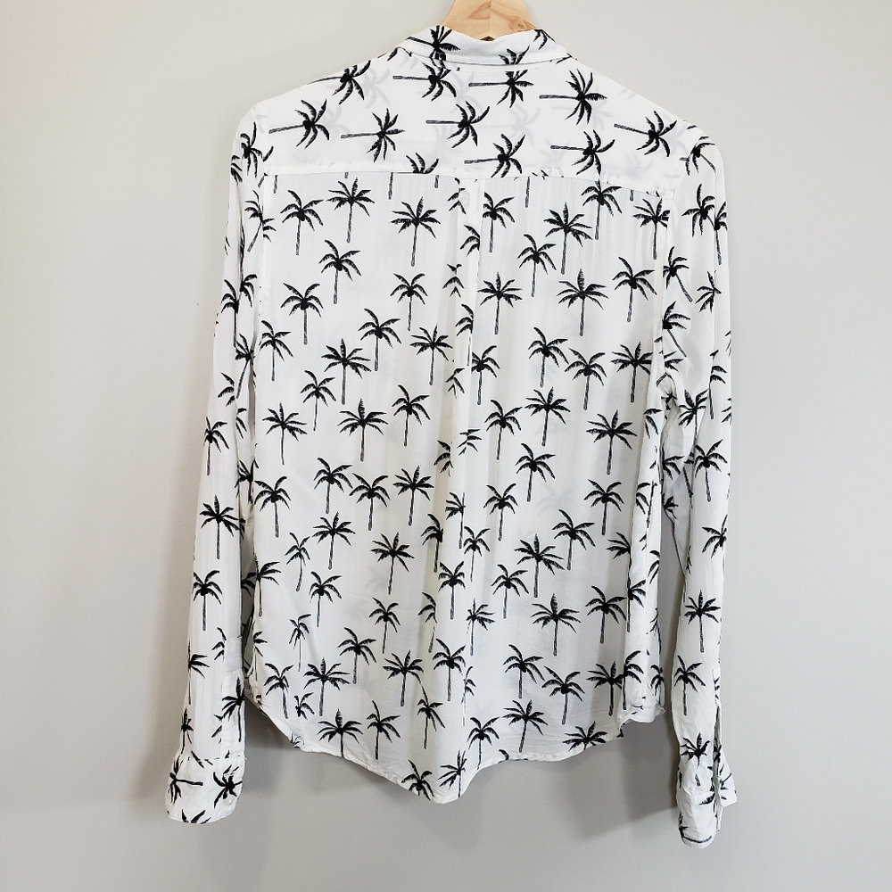 Ae Button Down Collared Palm Tree Blouse White - image 4